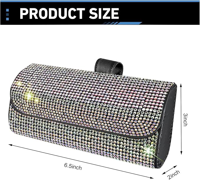 WZP Bling Sunglasses Holder for Car Sun Visor, Rhinestone Leather Eyeglasses Car Visor Clip Storage Glasses Organizer Case, Universal Vehicle Glasses Protective Storage Box for SUV Sedan Van (AB)