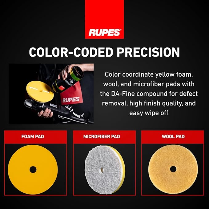 RUPES 9.DAFINE Pack of 6 1000 ml Yellow D-A Fine High Performance Fine Polishing Compounds for Car Detailing & Removing Scratches | High Performance | Micro-Abrasive Technology | Reduces Oxidation