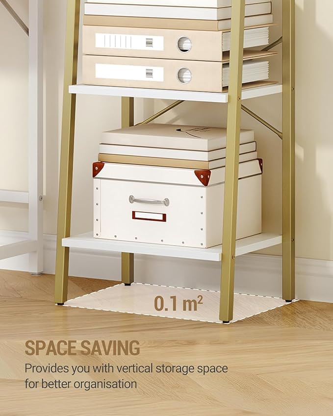Hzuaneri Ladder Shelf, Bookshelf Bookcase, Freestanding Corner Storage Shelve with 2 Hooks for Home Office, Living Room, Kitc