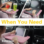 4 in 1 Car Steering Wheel Tray with Dual Sauce Dip Holder and Tablet Holder,Car Table Food Trays for Eating,Driver Desk Fit Most Auto Vehicle Steering Wheels (Pink, Large)