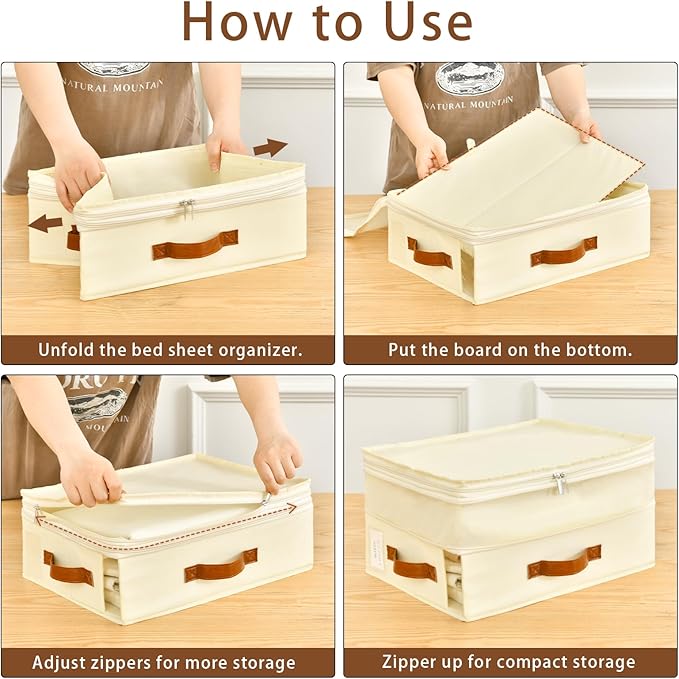 Bed Sheet Organizers and Storage, 8 Pack Linen Closet Organizers with Adjustable Zipper, Foldable Bedding Storage for Queen o