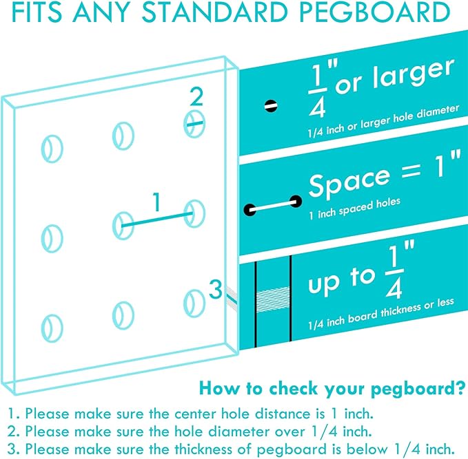 Pegboard Shelf Hooks, 8PACK Metal Utility Hook Set, 1/4 inch Peg Board Organizer Accessories, Shelves and Baskets Brackets, D