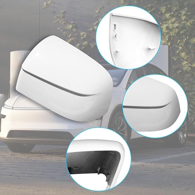 Jaronx Compatible with Tesla Model Y Mirror Cover Replacement Juniper 2025 2026, Left Driver Side Clip-on Rear View Mirror Cover Cap for Tesla Model Y Juniper Accessories 1963538-D0-B (Pearl White)