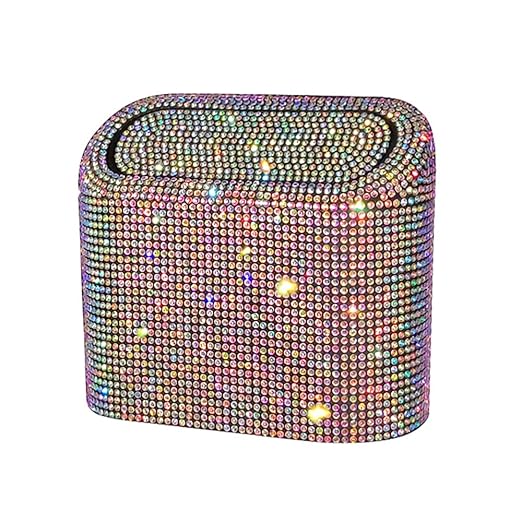 Sparkly Car Trash Car,Hanging Garbage Can with Lid Bling Rhinestone Trash Bin,Litter Container for Vehicle,Office,Home (Ab)