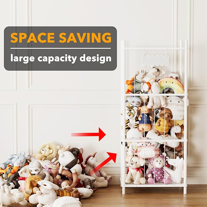 SpaceAid Stuffed Animal Storage Organizer, Wood Animals Zoo Toy Plushies Storage Holder, Large Capacity Plush Toy Cage for Pl