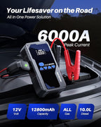 AUTOONE 6000A Jump Starter with Air Compressor (All Gas/10L Diesel), 150PSI Car Jumper Starter Portable, Jump Box Tire