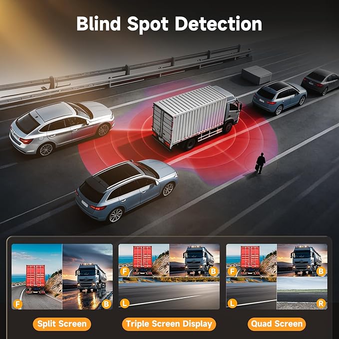 4 Channel 10.1 Inch Touch Screen Backup Camera Systerm for RV, Blind Spot Detection Backup Camera for Trucks, Pickups, Cars, 