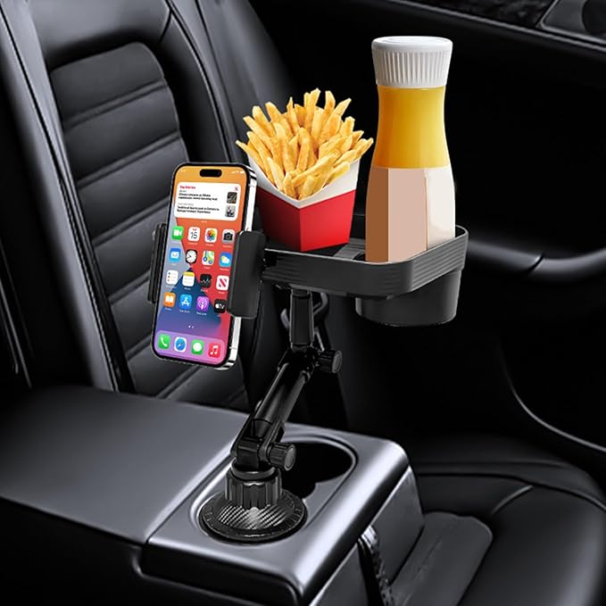 Adjustable Steering Wheel Food Tray with Cup Holder & Phone Mount, 360° Rotatable