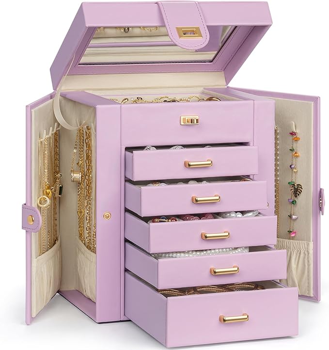 AKOZLIN Jewelry Box Organizer Functional Leather Jewelry Storage Case for Women Girls Ring Necklace Earring Bracelet Holder O