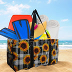NGIL Extra Large Utility Tote Reusable Grocery Bag Oversized Collapsible for Groceries, Storage, Picnic, Beach (Plaid Sunflower-black)