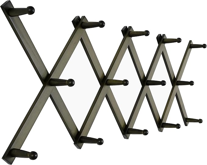 SKOLOO Hat Rack for Wall with 14 Hooks, Solid Wooden, Modern, Expandable Coat Rack Wall Mount for Coats, Hats, Bags, Baseball