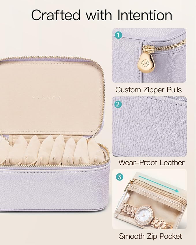 VLANDO Travel Jewelry Case with 8 Velvet Jewelry Bags Travel Jewelry Storage Box Jewelry Organizer for Necklace Rings Earring