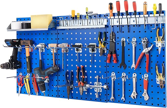 Goplus Garage Pegboard, Metal Pegboard Tool Organizer Kit with 3 Pegboards & 28 PCs Hanging Accessories, Heavy Duty Wall Orga