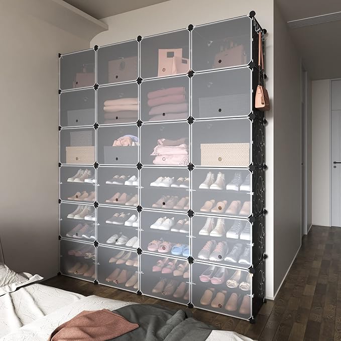 ROJASOP Shoe Storage Cabinet, 12-Tier Shoe Organizer 96 Pairs Extra Large Plastic Shoe Rack with Covers Portable Shoe Rack Or