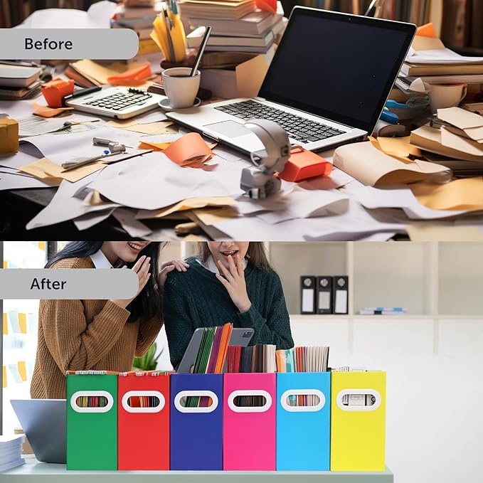 Collapsible File Organizer Box with Handle – Cardboard Hanging File Folder Storage Crate for Desk, Office, School, or Home – 