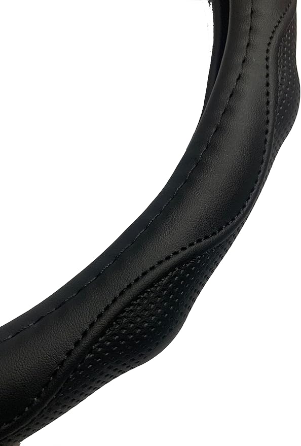 Leather Steering Wheel Cover Women for Toyota Acura Audi BMW Buick Cadillac Chevrolet Chrysler Dodge Ford GMC Honda Jaguar Jeep Kia Mazda Mercedes-Benz Nissan Subaru MINI Cooper (Black, 15 inch)