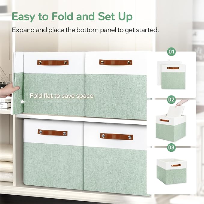 13x13 Storage Cubes 6-Pack, Large Foldable Fabric Cube Storage Bin with Reinforced Bottom and Labels, Organizer Baskets for S