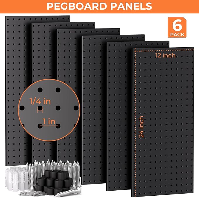 INCLY 226PCS Metal Pegboard Wall Organizer, 48x36 Inch Black Peg Board Panels Tool Organizer Kit with Hooks Bins and Cups, Pe