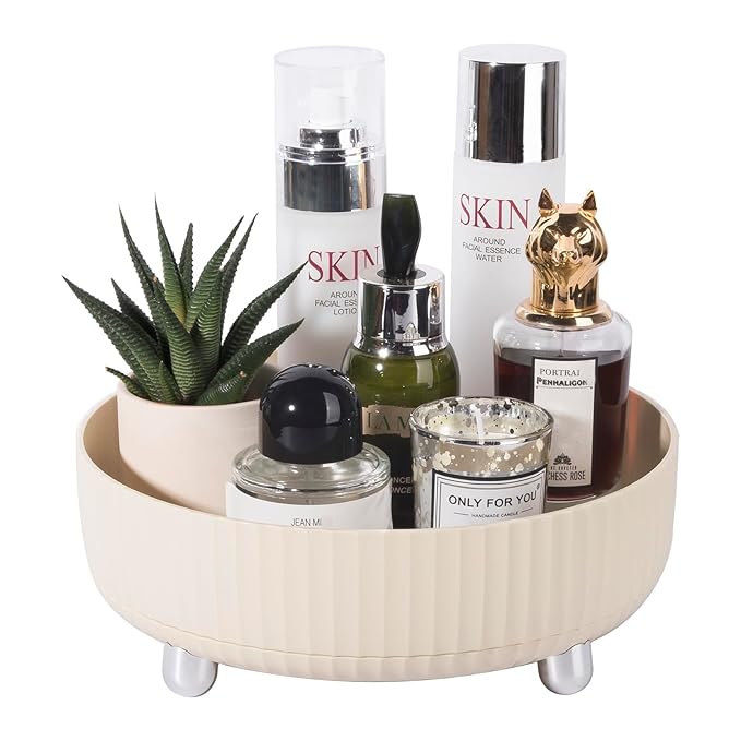 Anyoifax Makeup Perfume Organizer Tray 360 Degree Rotating Lazy Susan Skincare Lotion Organizer Spinning Cosmetics Storage fo