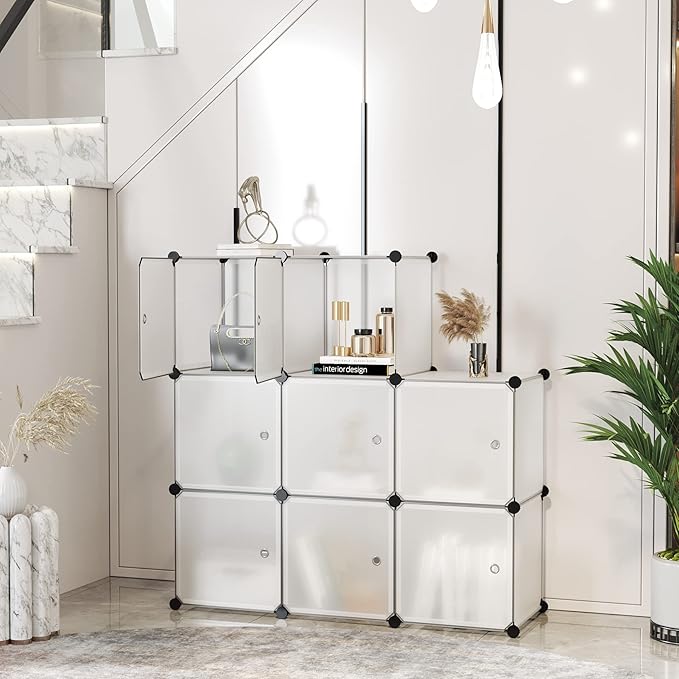 C&AHOME Cube Storage Organizer with Doors, 8-Cube Shelf, Closet Cabinet, DIY Plastic Modular Bookshelf, Storage Shelves Ideal