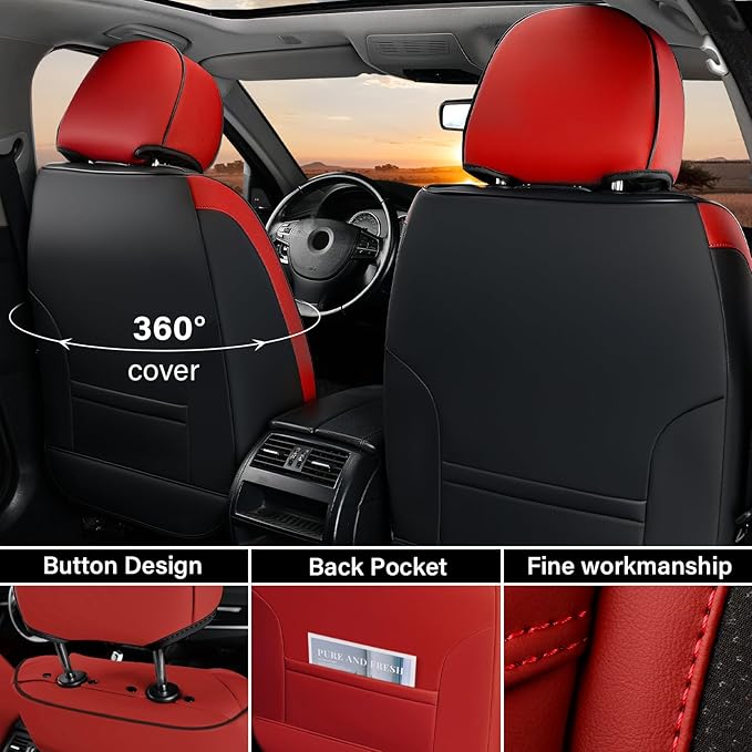 Coverado Seat Covers Full Set, 5 Seats Car Seat Cover Winter, Front and Back Seat Covers for Cars, Breathable Faux Leather Ca