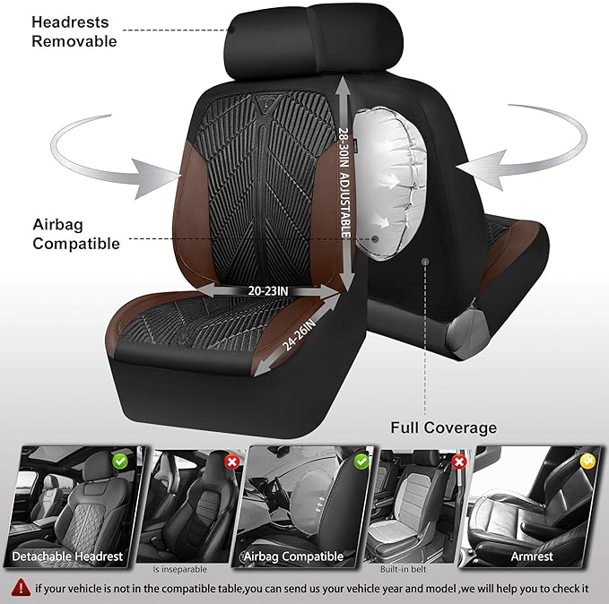 CAR PASS Waterproof Black Brown Car Seat Covers Front Seat Covers Neoprene Wetsuit,All-Weather Non-Slip Durable,Universal Fit