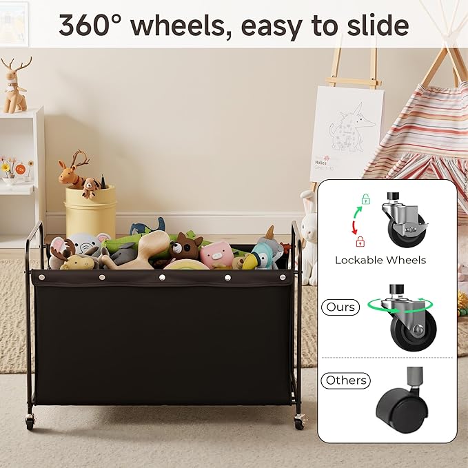 StorageWorks Toy Box with Wheels for Kids, 200L Extra Large Toy Storage Chest and Organizer, 27.5" Metal Toybox with 360° Swi
