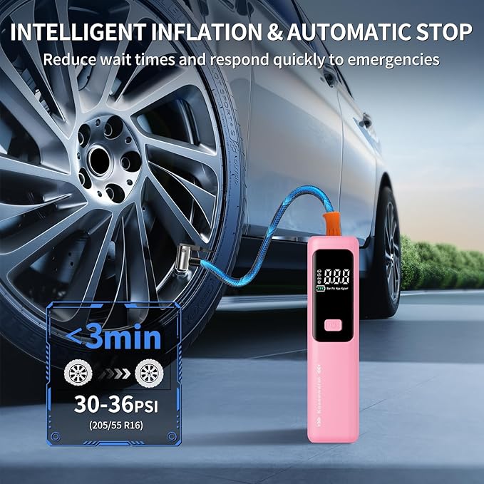Tire Inflator Portable Air Compressor - ZGWATO Tire Air Pump with Digital Pressure Gauge, Auto Shut Off, 3X Faster Inflation, Cordless Tire Inflator for Car, Motorcycle, Bike, Bicycle and Ball, Pink