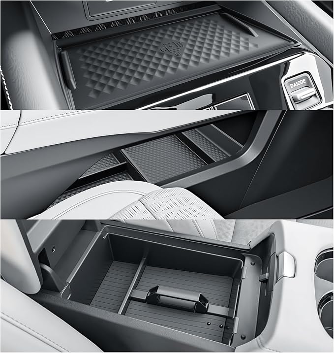 BIBIBO 4Pack for 2025 2026 Nissan Murano Center Console Organizer 2025+ Nissan Murano Console Armrest Tray+Wireless Charging Mat +Under Console Trays 2025 Murano Insert Organizer 2025 Murano