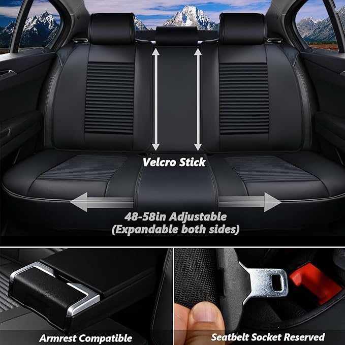 Coverado Car Seat Covers Full Set, Leather Seat Covers for Cars, Waterproof Front and Rear Automotive Seat Cover Car Accessor