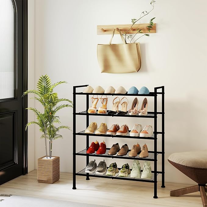 5-Tier Shoe Rack, Metal Storage Shelves for Closet Entryway, Tall Narrow Unit for Small Spaces, Multi-Purpose Organizer for B