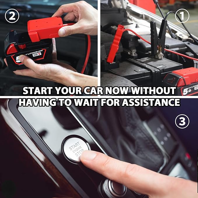 Jumper Cables for Car with Adapter for DEWALT 20V Batteries, 8AWG 5.9FT Auto Booster Cable for Jump Starting Car Using Tool Battery