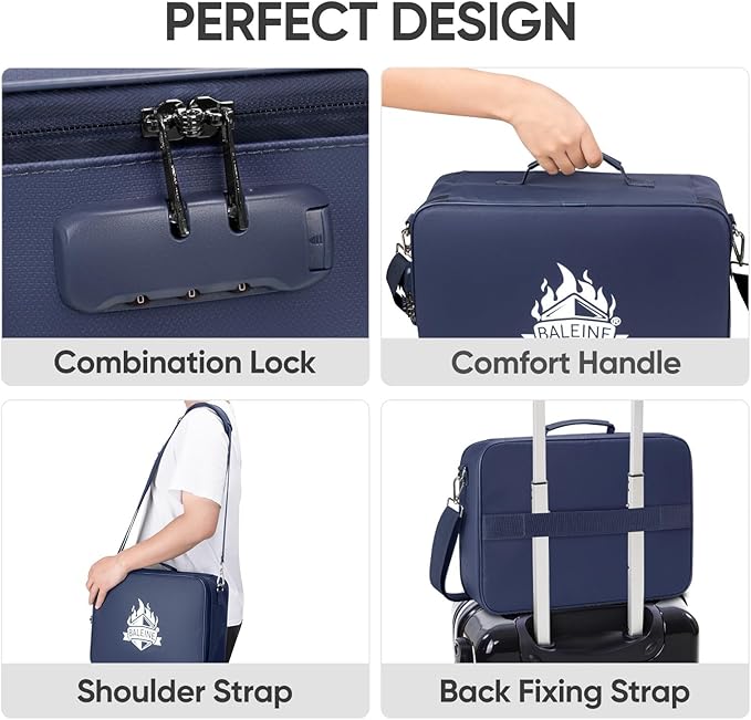BALEINE Fireproof Document Box with Lock, Portable Fireproof Document Bag Waterproof Fire Proof File Boxes for Documents, Fil