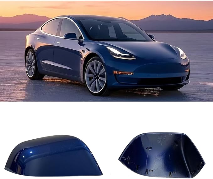 Compatible with Tesla Model 3 Side Mirror Cover Replacement 2017 2018 2019 2020 2021 2022 2023 2024 2025, Right Passenger Side Rearview Mirror Cover Cap for Model 3 Accessories(Blue)