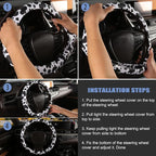 Cow Print Steering Wheel Cover with Silicone Inner Ring, Non-Toxic, Odorless Silicone Leather with Non-Fading Cow Pattern for