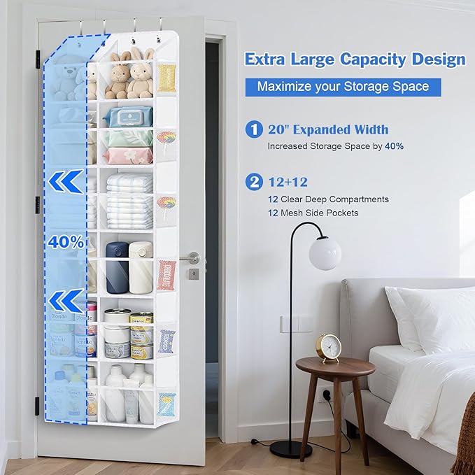 Univivi Over the Door Organizer, 6 Tiers Behind Door Storage with Clear Deep Pockets Hanging Organizer for Closet, Bedroom, N