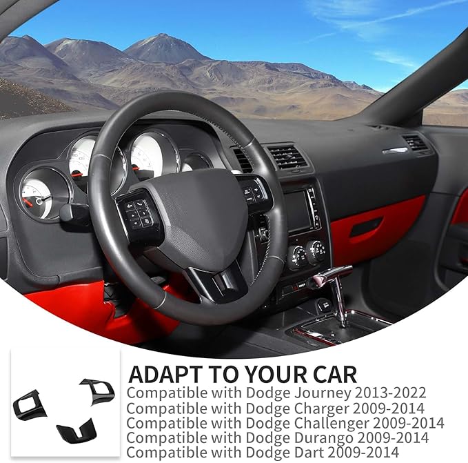 Linskip Steering Wheel Trim Compatible with Dodge Journey 2013-2022 & Charger/Challenger/Durango/Dart 2009-2014, Journey Steering Wheel Cover, Journey Interior Accessories 3Pcs(Black)