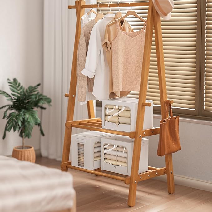 FHSQX 3 Pack Clothes Storage Bins Foldable Metal Frame Storage Box Stackable Linen Fabric Container Organizer Set with Carryi