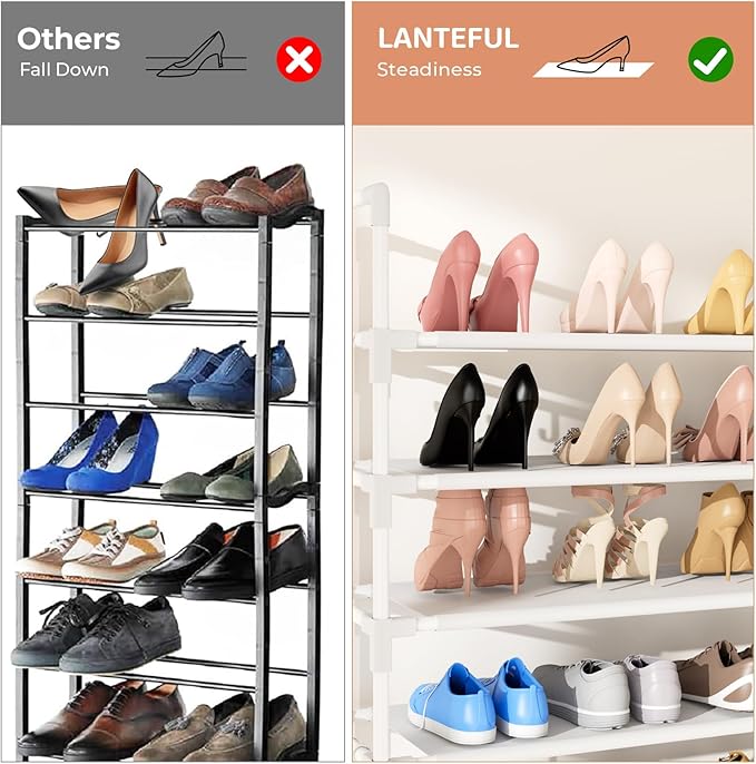 LANTEFUL 11 Tiers Tall Shoe Rack Holds 55 Pairs of Shoes with 18pcs Hooks Sturdy Wide Shoe Organizer Storage Free Standing Me