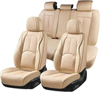 Coverado Car Seat Covers Full Set, Premium Nappa Leather Seat Covers for Car, Waterproof Car Seat Protector with Lumbar Suppo