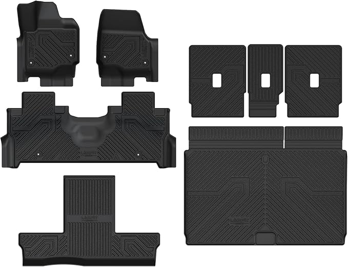 LASFIT Floor Mat&Cargo with Backrest Mat for 7 Seats 2025 2026 Ford Expedition Max(Not for Standard),TPE Easy Clean All Weather TPE Custom Fit for SUV Car Liners, 1st&2nd&3rd&Cargo Liner, Black 5pcs