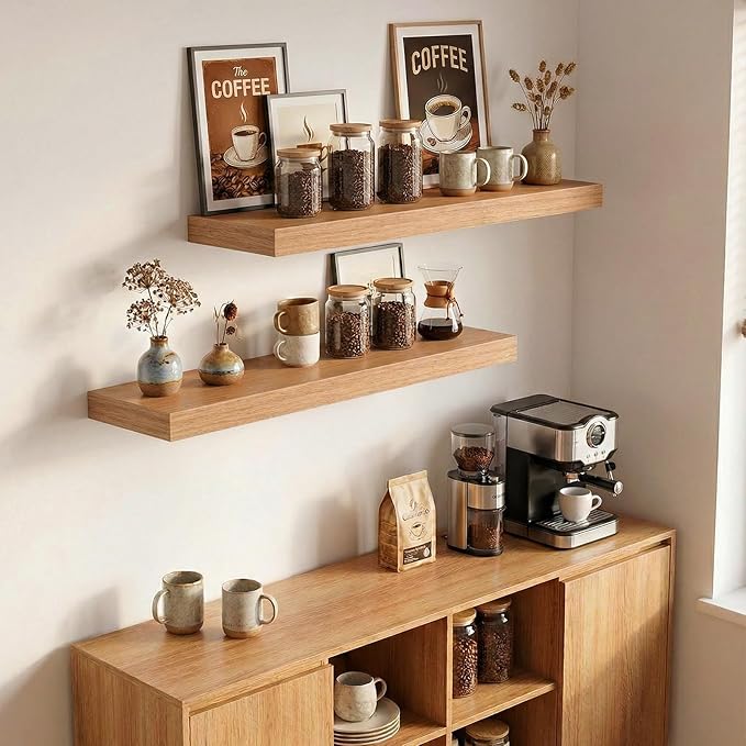 INHABIT UNION 24in Floating Shelves for Wall, Wall Mounted Shelves for Decor Storage Set of 2, Floating Shelf for Bedroom, Ba