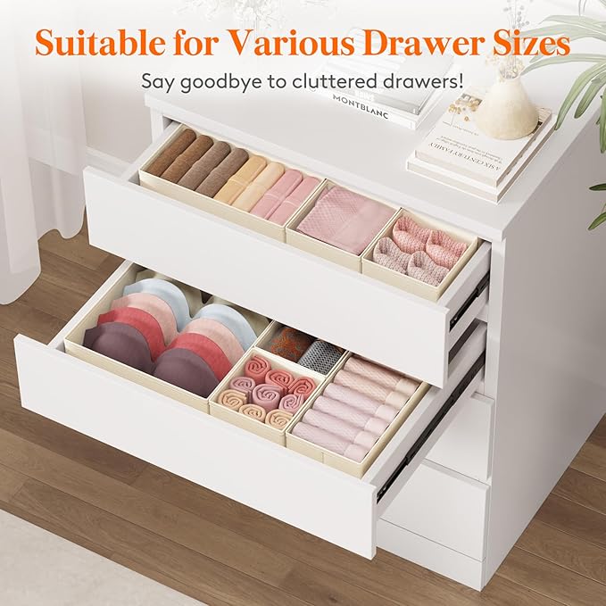 Lifewit 16 Pack Drawer Organizer, Dresser Underwear Drawer Organizer Bins, Foldable Fabric Closet Organizers, Storage Drawer 