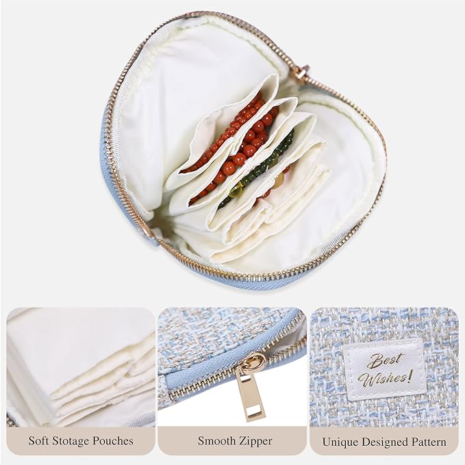 Stratalife Travel Jewelry Case Organizer for Women Portable Jewelry Box with Small Pouches for Gemstones Healing Crystal Brac