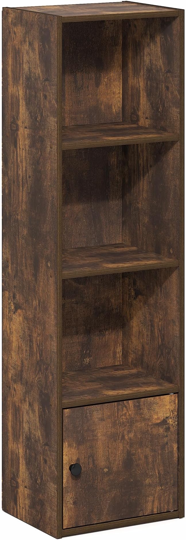 Furinno LUDER Book Shelf, 4-Tier Bookshelf with Open Shelf, Standing Bookcase with 1 Door Cabinet, 9.3 x 12 x 41.8, for Organ