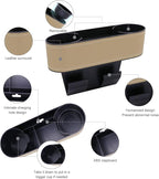 Car Seat Organizer Cup Drink Holders,Multifunctional Gap Filler Storage Box,Insert Organization Helps Reduce Distracted Driving&Holds Phone Mount Mug Bottle Cellphones Coasters Wallet Cards (Beige)