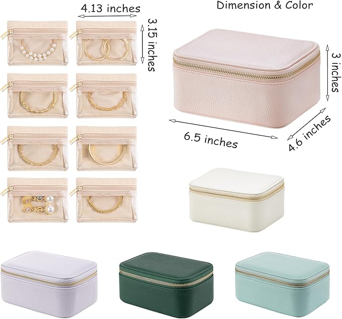 VLANDO Travel Jewelry Box Organizer – Portable PU Leather Jewelry Case with 6/8/12 Zippered Pouches, Compact Storage for Earr