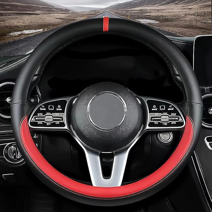 Custom fit for Volvo Car Steering Wheel Cover, Nappa Leather Car Steering Wheel Cover Non-Slip Steering Wheel Cover, Designed for Volvo Interior Accessories (Red,for Volvo)