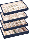 LANDICI Stackable Jewelry Organizer Trays 4 Set,PU Leather Jewelry Organizer Drawer,Jewelry Storage Display Tray for Earring 