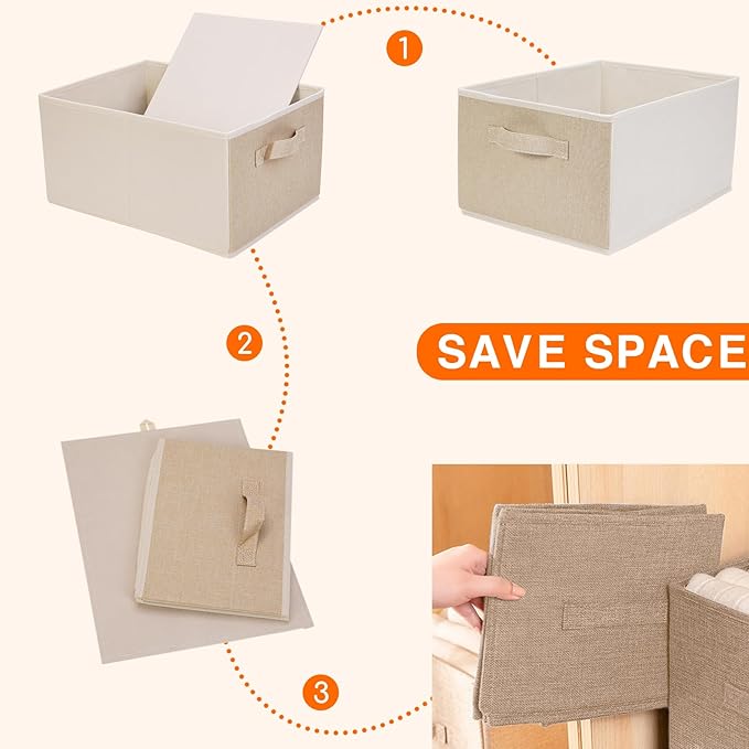 JAKAGO Fabric Storage Bins set of 4 Rectangle Storage Baskets with Handle Foldable Closet Organizer for Clothes Towel bedding